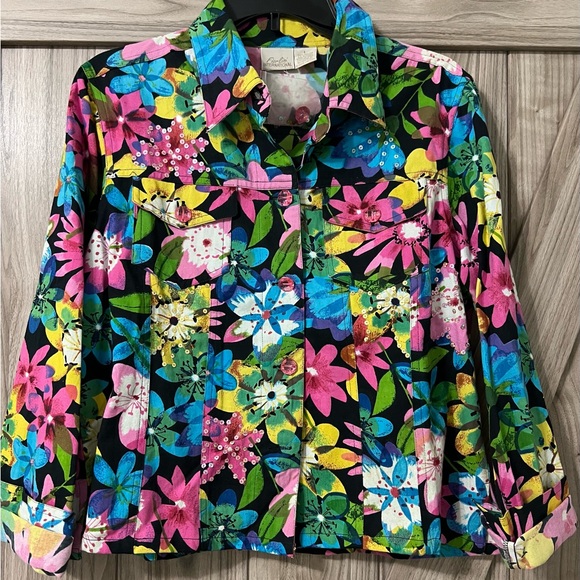 Jacket with Floral Print and Beading by Fiorlini International SZ L NWT - Picture 10 of 13